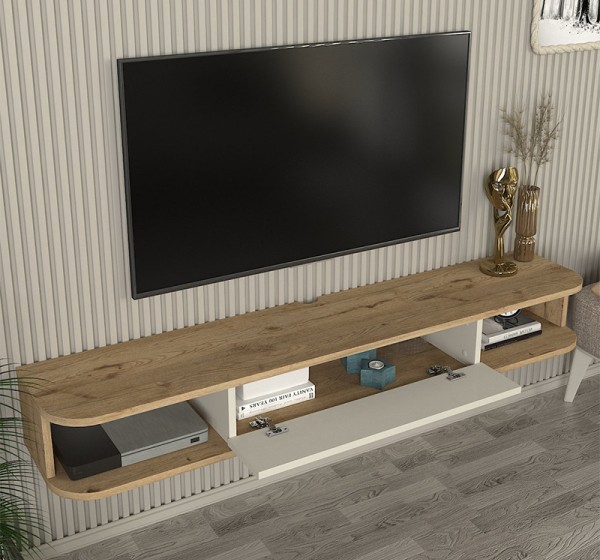 Έπιπλο τηλεόρασης επιτοίχιο Cross Megapap με LED χρώμα sepet oak - sandstone 150x29,6x19,2εκ.