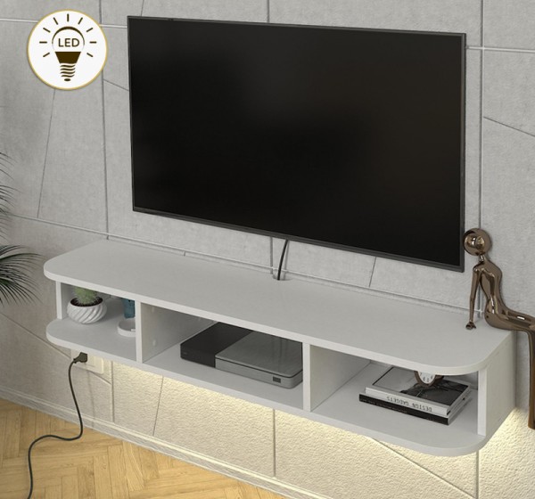 Έπιπλο τηλεόρασης επιτοίχιο Bask Megapap με LED χρώμα λευκό 120x29,6x19,2εκ.