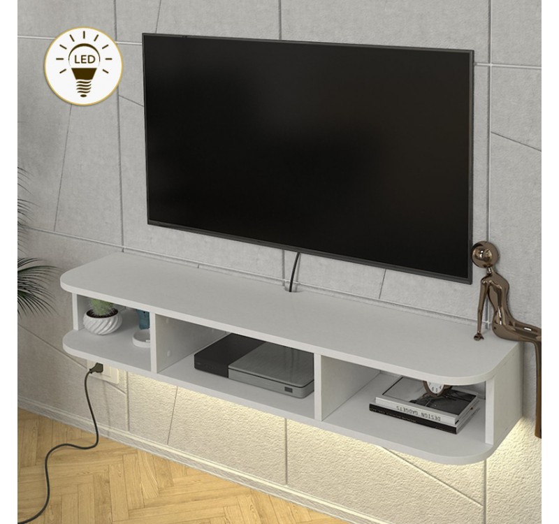 Έπιπλο τηλεόρασης επιτοίχιο Bask Megapap με LED χρώμα λευκό 120x29,6x19,2εκ.