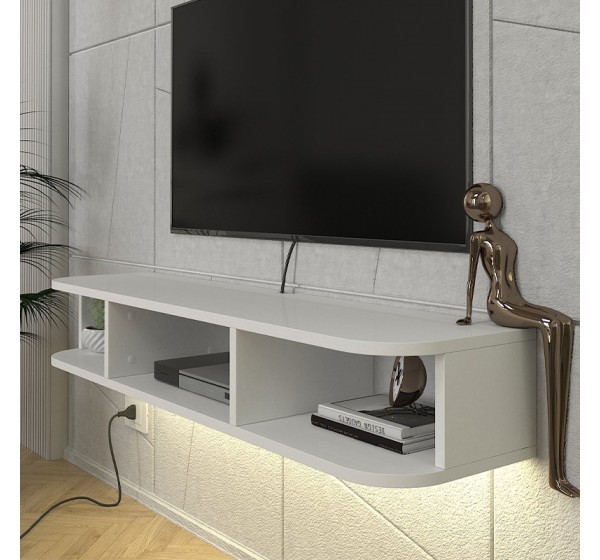 Έπιπλο τηλεόρασης επιτοίχιο Bask Megapap με LED χρώμα λευκό 120x29,6x19,2εκ.