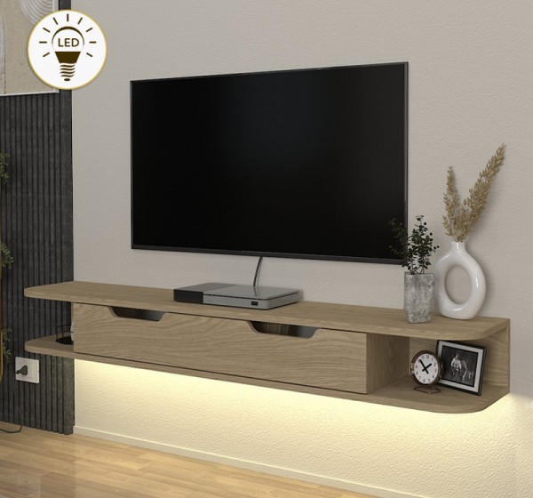 Έπιπλο τηλεόρασης επιτοίχιο Noland Megapap με LED χρώμα rota oak 150x35x19,2εκ.