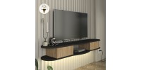 Έπιπλο τηλεόρασης επιτοίχιο Perk Megapap με LED χρώμα ανθρακί - sepet oak 150x35x19,2εκ.