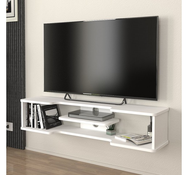 Έπιπλο τηλεόρασης επιτοίχιο Perry Megapap χρώμα λευκό 120x29,6x25,6εκ.