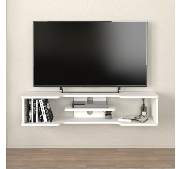 Έπιπλο τηλεόρασης επιτοίχιο Perry Megapap χρώμα λευκό 120x29,6x25,6εκ.