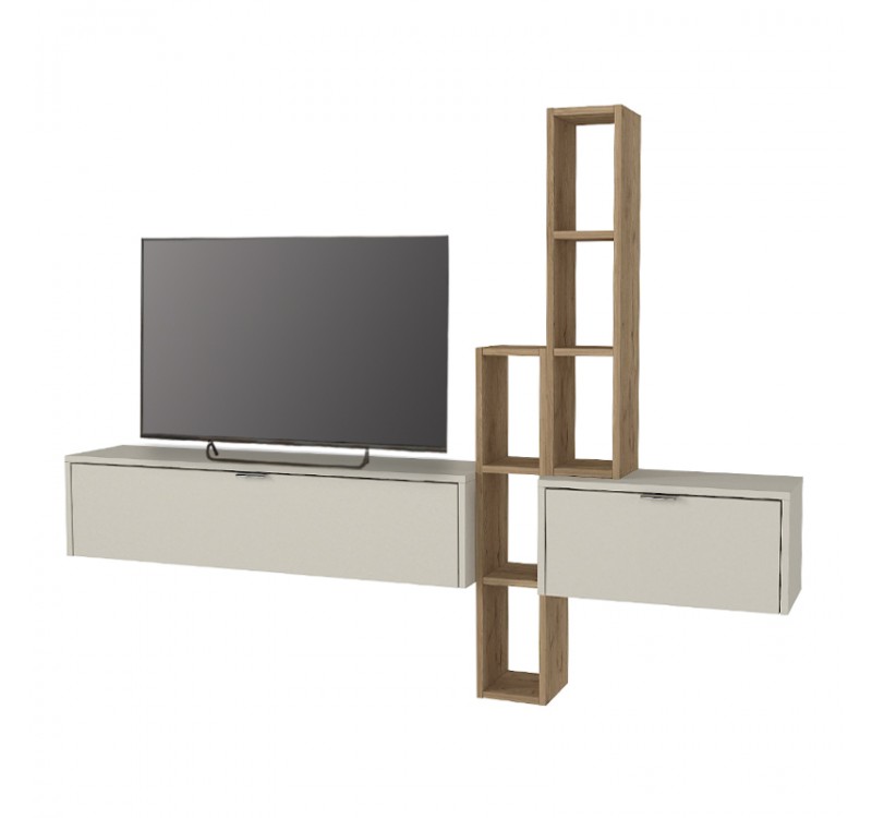 Σύνθεση τηλεόρασης επιτοίχια Edgar χρώμα sandstone - sepet oak 198,4x29,6x148,5εκ.