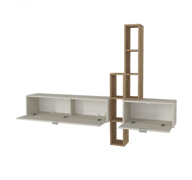 Σύνθεση τηλεόρασης επιτοίχια Edgar χρώμα sandstone - sepet oak 198,4x29,6x148,5εκ.