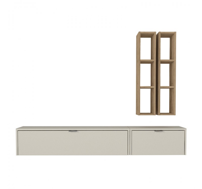 Σύνθεση τηλεόρασης επιτοίχια Edgar χρώμα sandstone - sepet oak 198,4x29,6x148,5εκ.