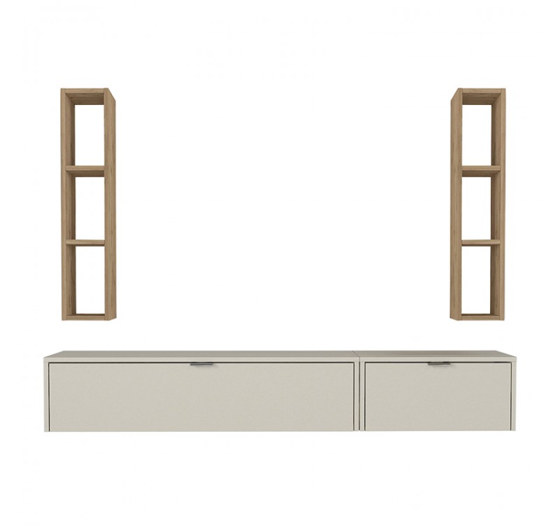 Σύνθεση τηλεόρασης επιτοίχια Edgar χρώμα sandstone - sepet oak 198,4x29,6x148,5εκ.