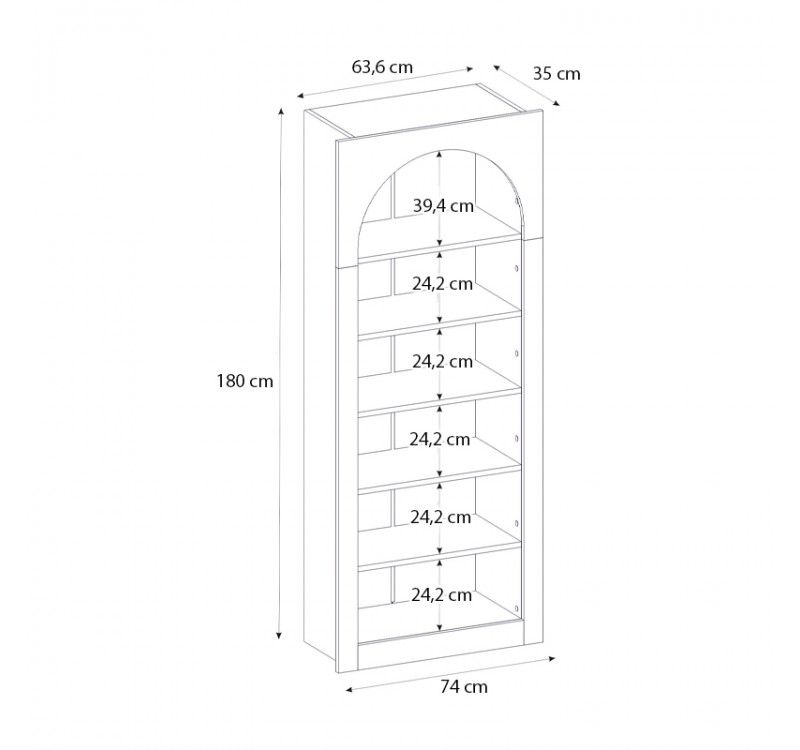Βιβλιοθήκη Voila Megapap χρώμα λευκό 74x35x180εκ.