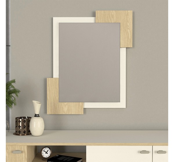 Καθρέπτης τοίχου Selinos Μegapap χρώμα sandstone - rota oak 65x2,2x85εκ.