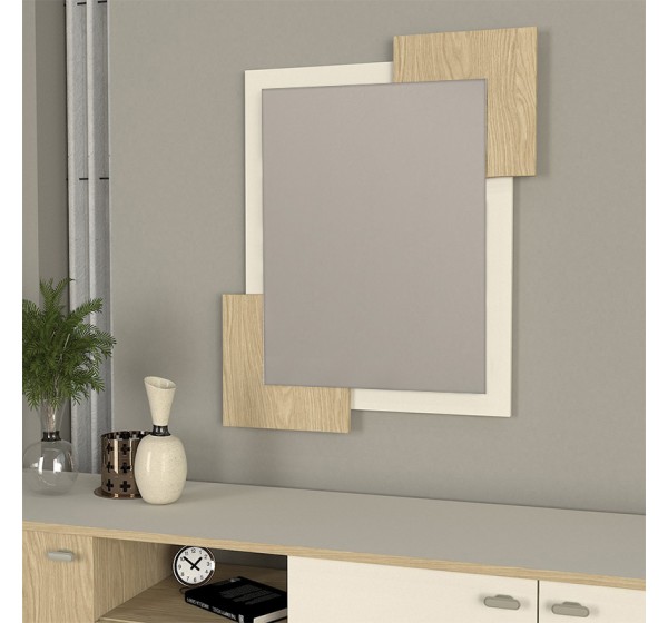 Καθρέπτης τοίχου Selinos Μegapap χρώμα sandstone - rota oak 65x2,2x85εκ.