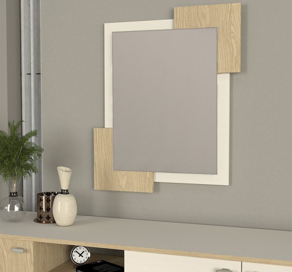 Καθρέπτης τοίχου Selinos Μegapap χρώμα sandstone - rota oak 65x2,2x85εκ.