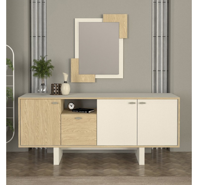 Καθρέπτης τοίχου Selinos Μegapap χρώμα sandstone - rota oak 65x2,2x85εκ.