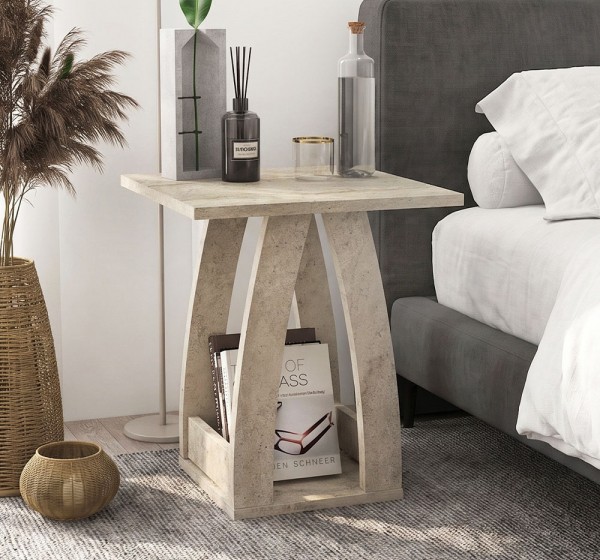 Τραπεζάκι βοηθητικό - Κομοδίνο Deros Megapap χρώμα travertine 45x45x56εκ.