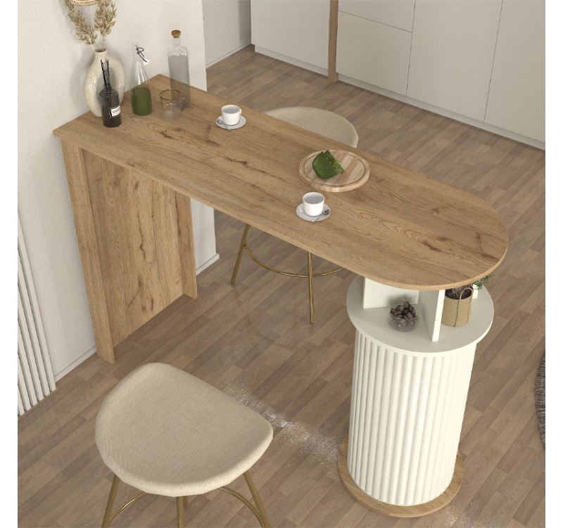 Τραπέζι μπαρ Bohema Megapap χρώμα sepet oak - ivory 150x51,6x101,8εκ.