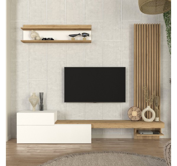 Σύνθεση τηλεόρασης Dumont Megapap χρώμα λευκό - sepet oak 240x36,8x200εκ.
