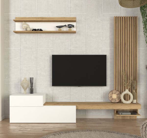 Σύνθεση τηλεόρασης Dumont Megapap χρώμα λευκό - sepet oak 240x36,8x200εκ.