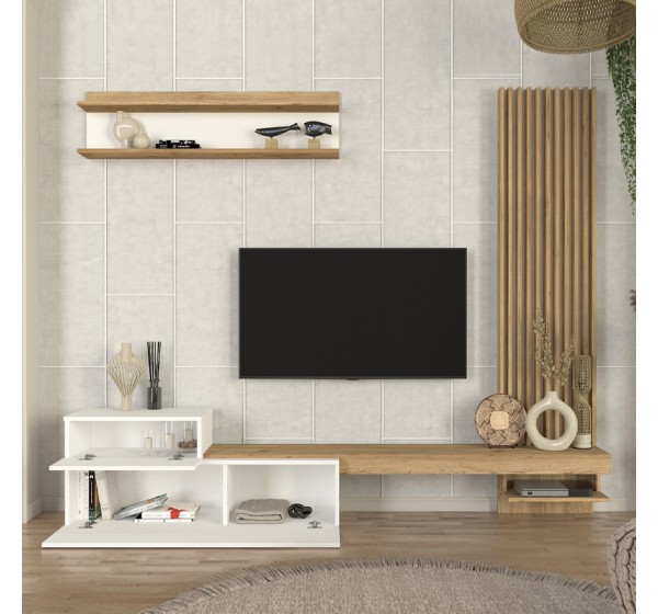 Σύνθεση τηλεόρασης Dumont Megapap χρώμα λευκό - sepet oak 240x36,8x200εκ.