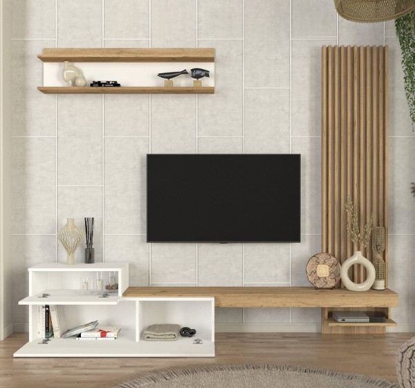 Σύνθεση τηλεόρασης Dumont Megapap χρώμα λευκό - sepet oak 240x36,8x200εκ.