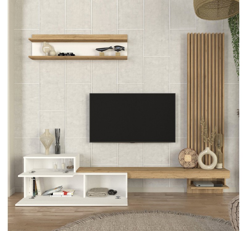 Σύνθεση τηλεόρασης Dumont Megapap χρώμα λευκό - sepet oak 240x36,8x200εκ.