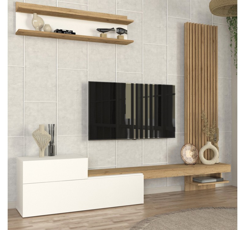 Σύνθεση τηλεόρασης Dumont Megapap χρώμα λευκό - sepet oak 240x36,8x200εκ.