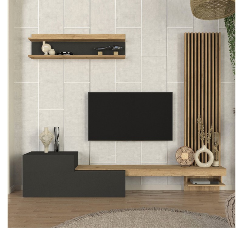 Σύνθεση τηλεόρασης Dumont Megapap χρώμα ανθρακί - sepet oak 240x36,8x200εκ.