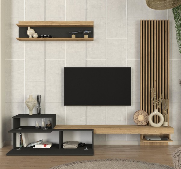 Σύνθεση τηλεόρασης Dumont Megapap χρώμα ανθρακί - sepet oak 240x36,8x200εκ.