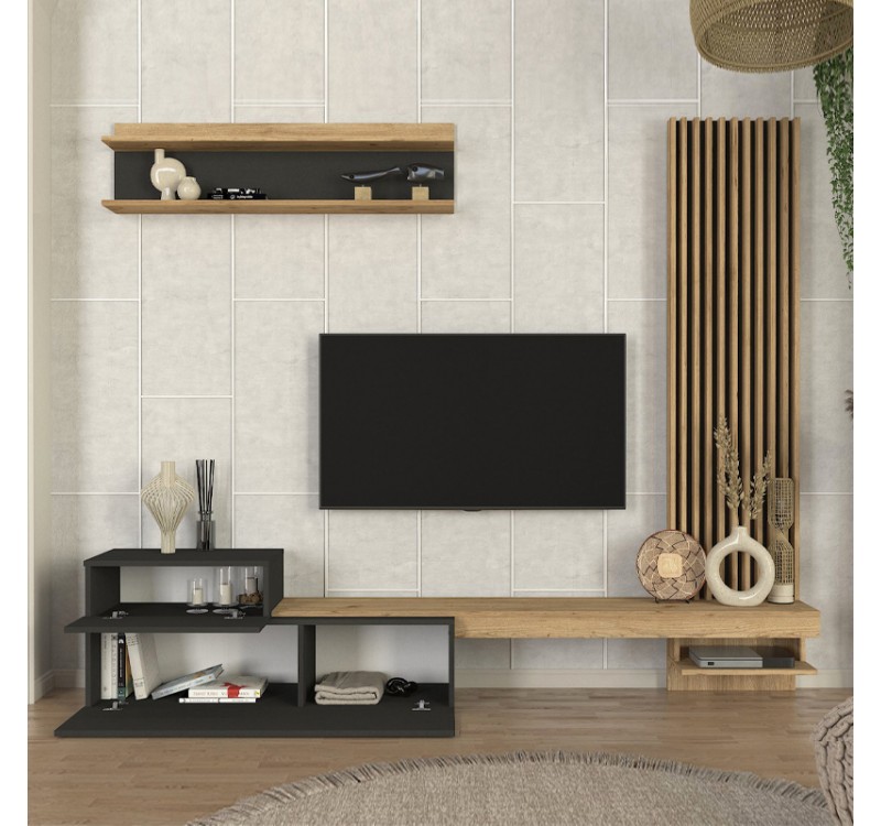 Σύνθεση τηλεόρασης Dumont Megapap χρώμα ανθρακί - sepet oak 240x36,8x200εκ.