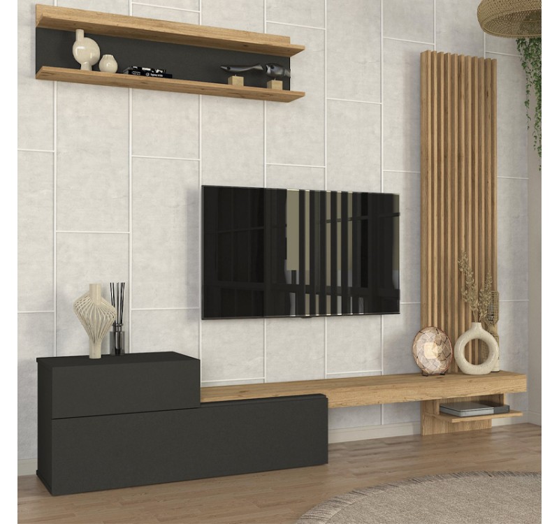 Σύνθεση τηλεόρασης Dumont Megapap χρώμα ανθρακί - sepet oak 240x36,8x200εκ.