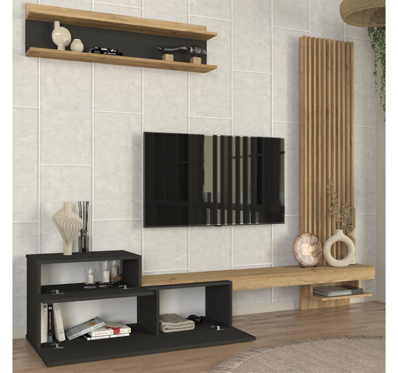 Σύνθεση τηλεόρασης Dumont Megapap χρώμα ανθρακί - sepet oak 240x36,8x200εκ.