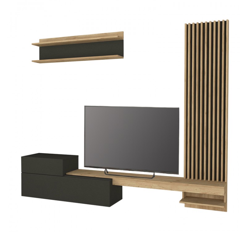 Σύνθεση τηλεόρασης Dumont Megapap χρώμα ανθρακί - sepet oak 240x36,8x200εκ.