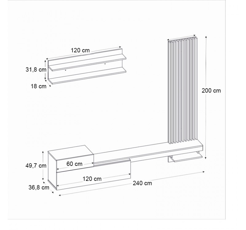 Σύνθεση τηλεόρασης Dumont Megapap χρώμα ανθρακί - sepet oak 240x36,8x200εκ.