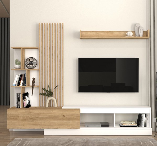 Σύνθεση τηλεόρασης Vermont Megapap χρώμα λευκό - sepet oak 240x40x192εκ.