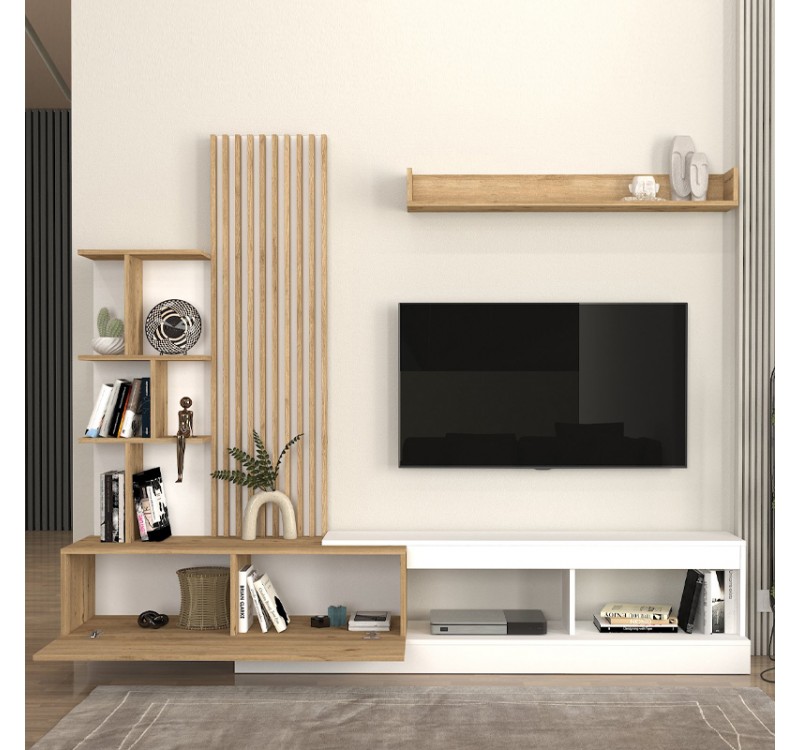 Σύνθεση τηλεόρασης Vermont Megapap χρώμα λευκό - sepet oak 240x40x192εκ.