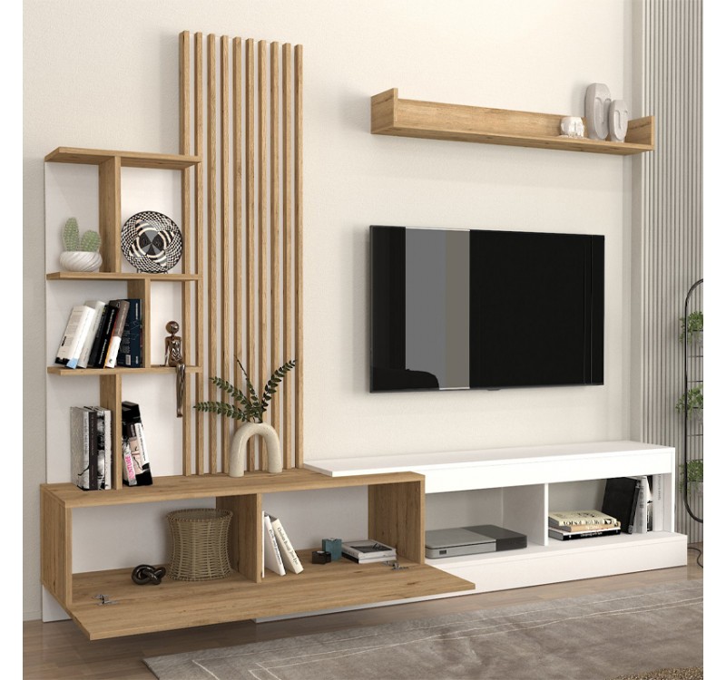 Σύνθεση τηλεόρασης Vermont Megapap χρώμα λευκό - sepet oak 240x40x192εκ.