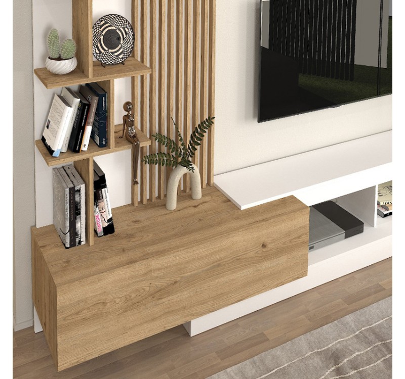 Σύνθεση τηλεόρασης Vermont Megapap χρώμα λευκό - sepet oak 240x40x192εκ.