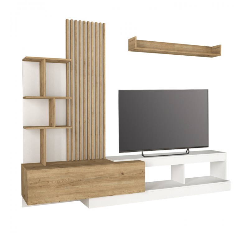 Σύνθεση τηλεόρασης Vermont Megapap χρώμα λευκό - sepet oak 240x40x192εκ.