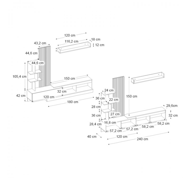 Σύνθεση τηλεόρασης Vermont Megapap χρώμα λευκό - sepet oak 240x40x192εκ.