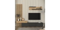 Σύνθεση τηλεόρασης Rosaline Megapap χρώμα ανθρακί - sepet oak 233x31,3x196,8εκ.