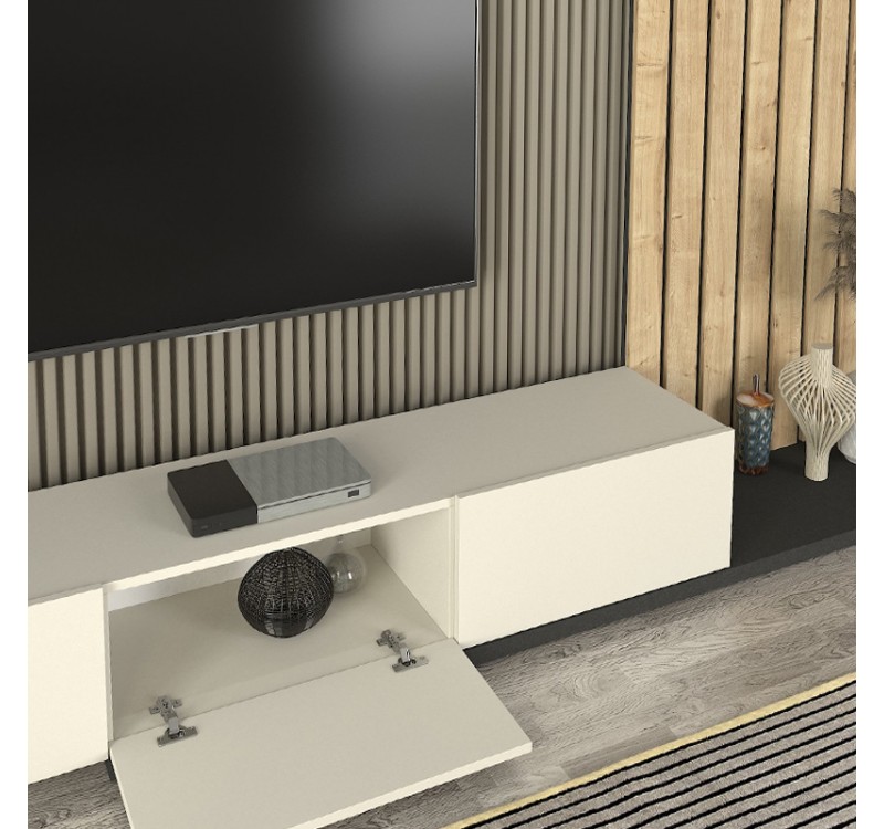 Σύνθεση τηλεόρασης Nagini Megapap χρώμα ivory - sapphire oak - ανθρακί 260x39,4x203,6εκ.
