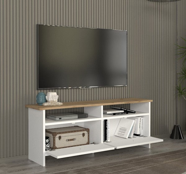 Έπιπλο τηλεόρασης Gradias Megapap χρώμα λευκό - sapphire oak 120x29,6x46,8εκ.