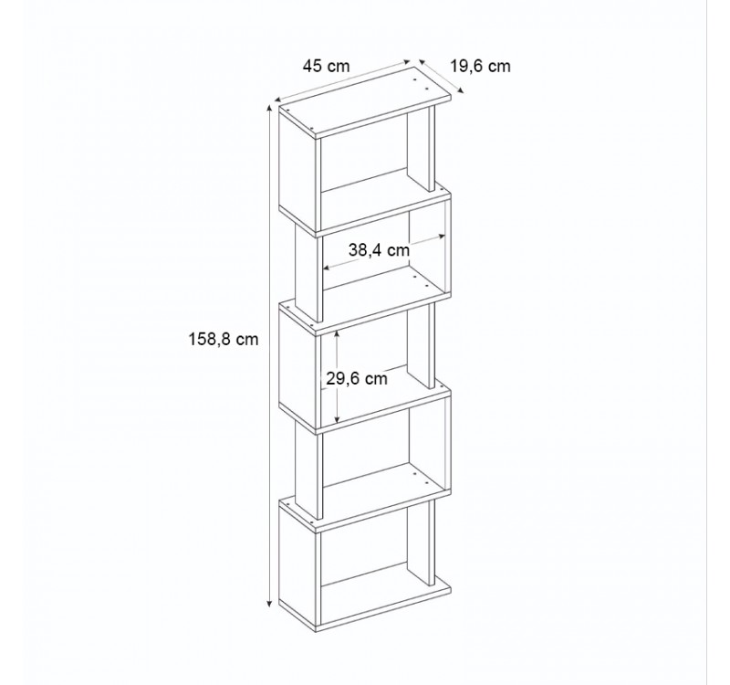 Βιβλιοθήκη Alvina Megapap χρώμα λευκό 45x19,6x158,8εκ.