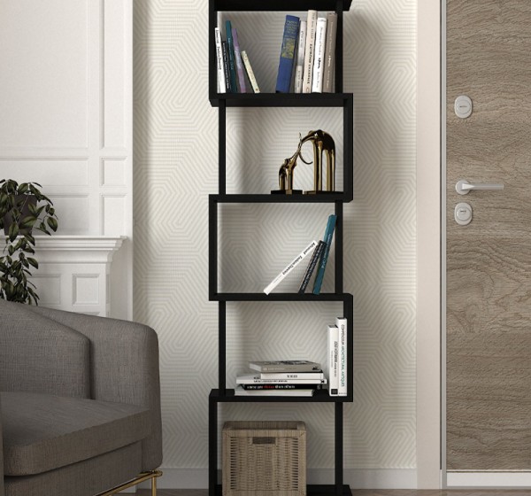 Βιβλιοθήκη Alvina Megapap χρώμα μαύρο 45x19,6x158,8εκ.