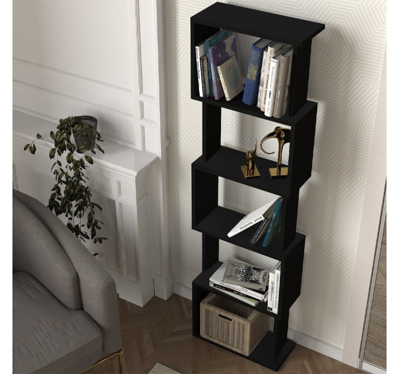 Βιβλιοθήκη Alvina Megapap χρώμα μαύρο 45x19,6x158,8εκ.