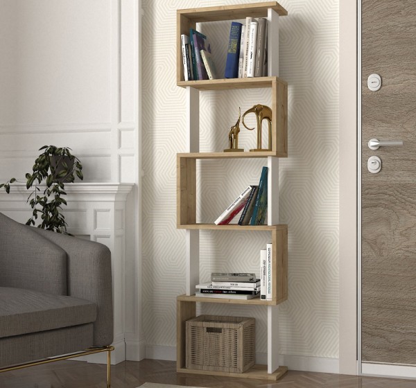 Βιβλιοθήκη Alvina Megapap χρώμα sapphire oak - λευκό 45x19,6x158,8εκ.