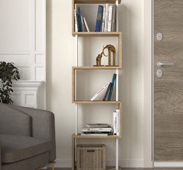 Βιβλιοθήκη Alvina Megapap χρώμα sapphire oak - λευκό 45x19,6x158,8εκ.