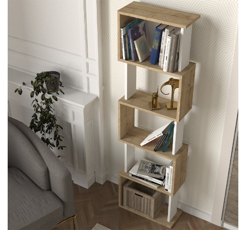 Βιβλιοθήκη Alvina Megapap χρώμα sapphire oak - λευκό 45x19,6x158,8εκ.