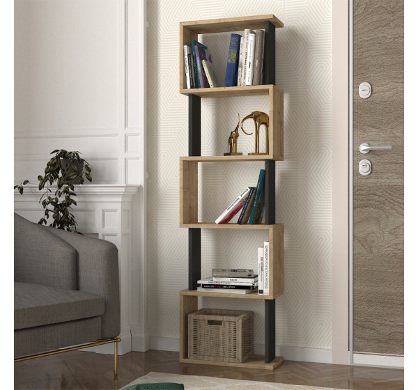 Βιβλιοθήκη Alvina Megapap χρώμα sapphire oak - ανθρακί 45x19,6x158,8εκ.