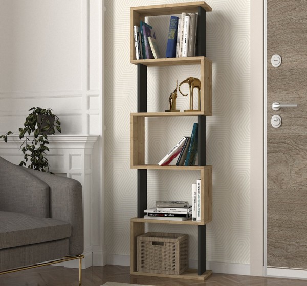 Βιβλιοθήκη Alvina Megapap χρώμα sapphire oak - ανθρακί 45x19,6x158,8εκ.