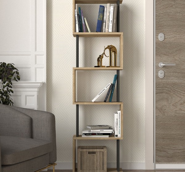 Βιβλιοθήκη Alvina Megapap χρώμα sapphire oak - ανθρακί 45x19,6x158,8εκ.